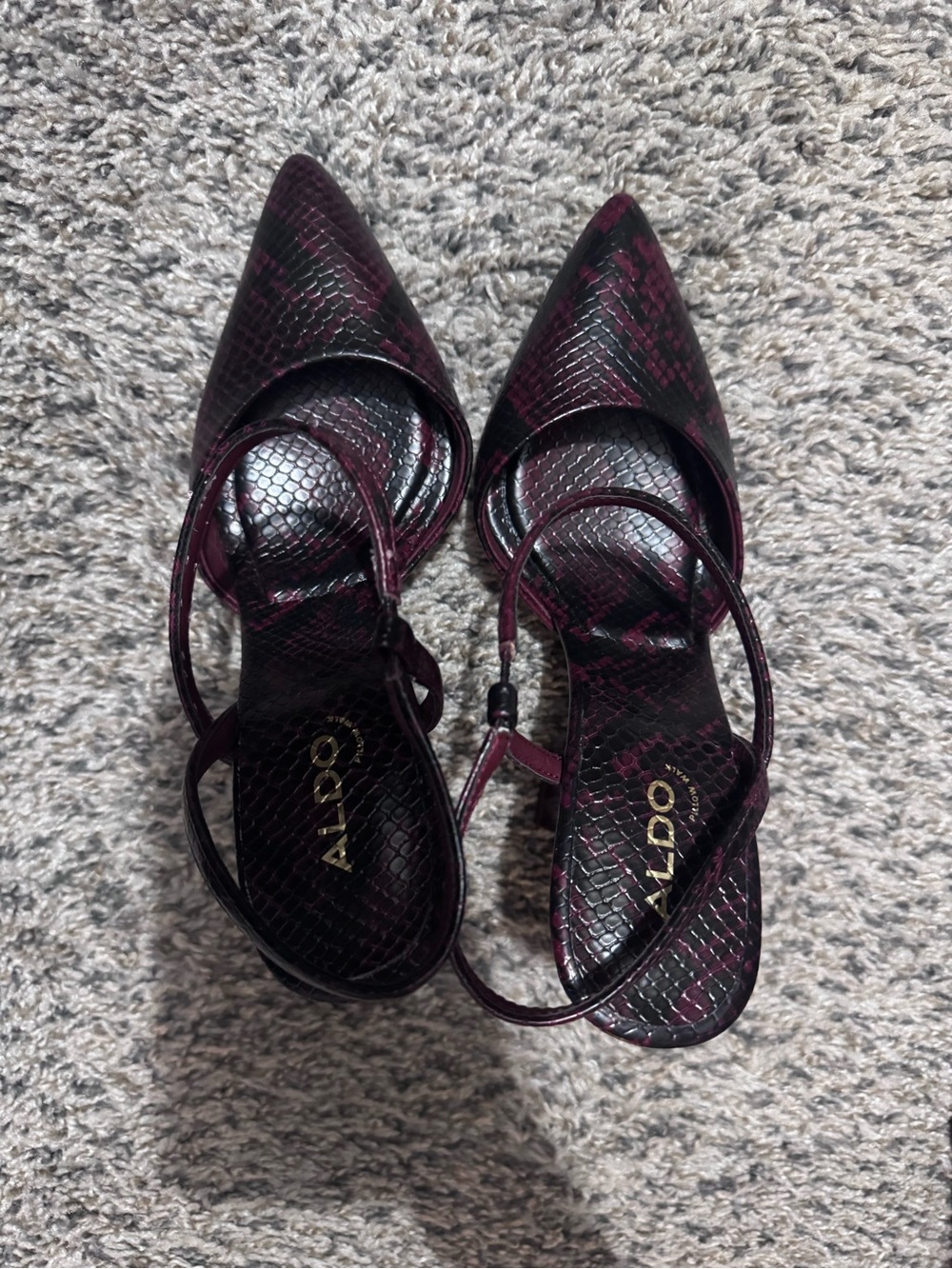 ALDO Plum Patent Block Heel Ankle-Strap Sandals